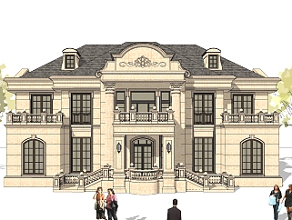 法式别墅外观草图大师模型，别墅外观sketchup模型免费下载
