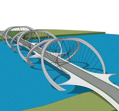 悬索桥设计草图大师模型下载，sketchup悬索桥su模型分享
