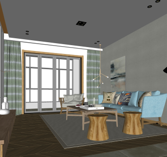 现代简约客厅免费su模型草图大师文件下载