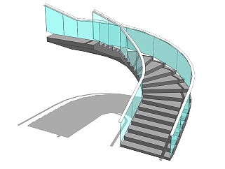 现代<em>楼梯</em>SU模型，<em>栏杆</em>SKB文件下载