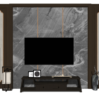 新中式电视柜组合su模型，电视柜草图大师模型下载