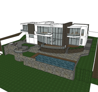 现代风格别墅草图大师模型，别墅SU模型下载