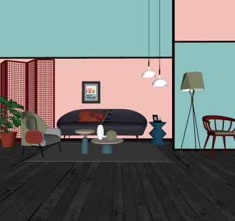 北欧沙发组合su模型，沙发组合sketchup模型下载