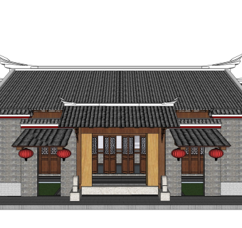 闽西古建单体草图大师模型下载、闽西古建单体su模型下载