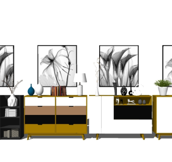 北欧实木边柜草图大师模型，边柜sketchup模型下载