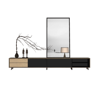 新中式电视柜草图大师模型，电视柜sketchup模型下载