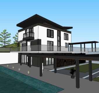 现代独栋别墅su模型免费下载，sketchup别墅草图大师模型