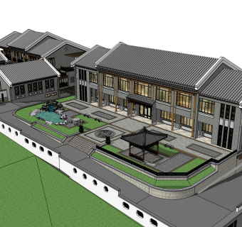 中式别墅四合院su模型下载、中式别墅四合院草图大师模型下载