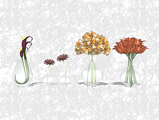 鲜花组合插花草图大师模型，花艺花瓶sketchup模型下载
