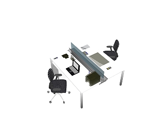 现代简约白色办公桌草图大师模型，办公桌skp模型下载