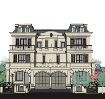 欧式别墅外观草图大师模型，SU模型免费下载