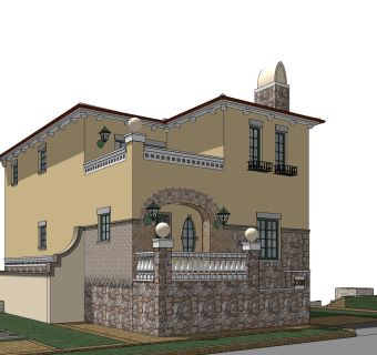 现代简约独栋别墅草图大师模型下载，独栋别墅sketchup模型