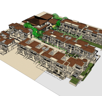 欧式联排别墅su模型，别墅skp模型下载