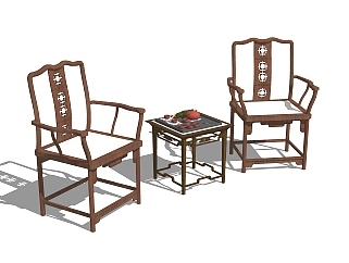 中式实木靠背椅草图大师模型，靠背椅sketchup模型下载