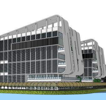 现代办公楼外观草图大师模型，办公楼外观sketchup模型免费下载