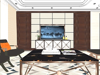 欧式古典客厅su模型，客厅sketchup模型下载