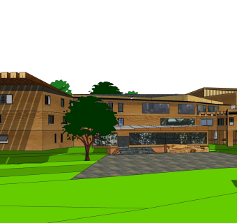 自然风办公楼草图大师模型，办公楼sketchup模型免费下载