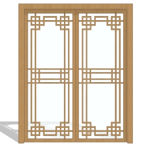 新中式移门草图大师模型，室内门效果图su模型下载