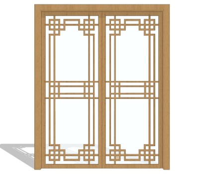 新中式移门草图大师模型，室内门效果图su模型下载