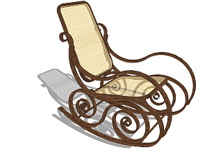 中式实木摇椅户外椅免费su模型，实木摇椅户外椅草图...