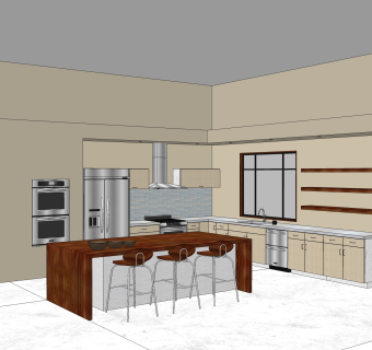 现代岛型橱柜草图大师模型，厨房柜sketchup模型下载