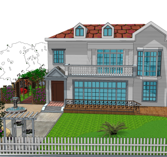 现代风格别墅草图大师模型下载，别墅SKP模型下载