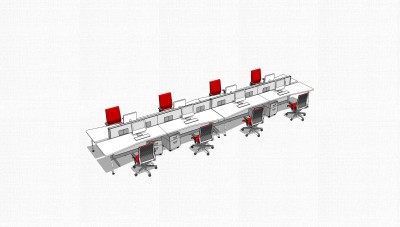 屏风卡位办工桌草图大师模型，办工桌skp模型，办工桌su素材下载