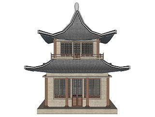 中式古建阁楼草图大师模型下载、古建阁楼草图大师模型下载