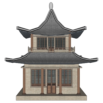 中式古建阁楼草图大师模型下载、古建阁楼草图大师模型下载