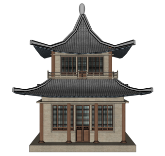 中式古建阁楼草图大师模型下载、古建阁楼草图大师模型下载