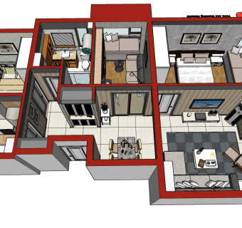 现代风格家装草图大师模型，家装sketchup模型下载