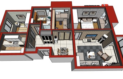 现代风格家装草图大师模型，家装sketchup模型下载