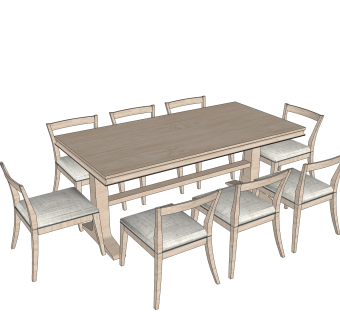 新中式餐桌椅草图大师模型，新中式桌子长餐桌su模型下载