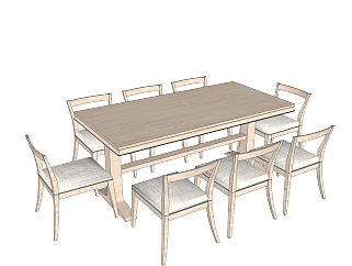 新中式餐桌椅草图大师模型，新中式桌子长餐桌su模型下载
