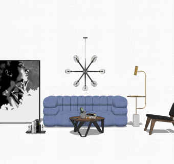 现代布艺多人沙发su模型，沙发sketchup模型下载