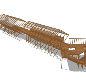 新中式实木造型长廊架草图大师模型，实木造型长廊架sketchup模型下载