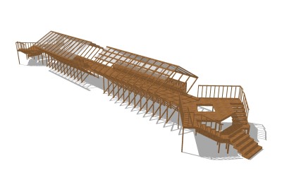 新中式实木造型长廊架草图大师模型，实木造型长廊架sketchup模型下载