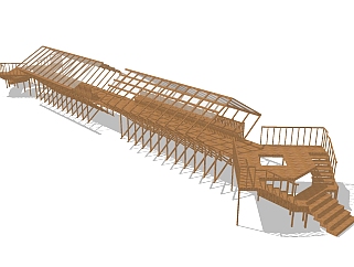新中式实木造型长廊架草图大师模型，实木造型长廊架sketchup模型下载