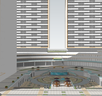 现代办公楼景观草图大师模型，办公楼景观sketchup模型下载