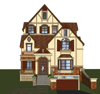 欧式独栋别墅草图大师模型，sketchup别墅su模型下载