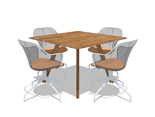现代实木<em>餐桌椅</em>su模型，简易餐桌家用餐桌旋转椅组合...