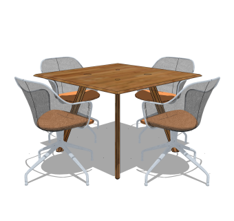 现代实木餐桌椅su模型，简易餐桌家用餐桌旋转椅组合草图大师模型下载