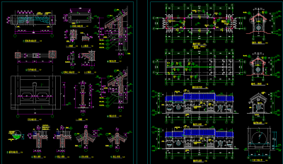 仿古管理用房亭廊建筑施工图，亭廊CAD建筑图纸下载