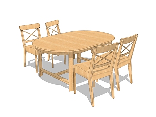 现代实木餐桌椅su模型，<em>椭圆形</em>餐桌户外桌子skp模型...