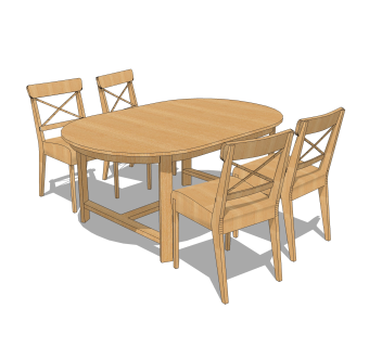 现代实木餐桌椅su模型，椭圆形餐桌户外桌子skp模型下载