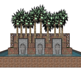 欧式景观墙SU模型下载，景观墙skb模型分享