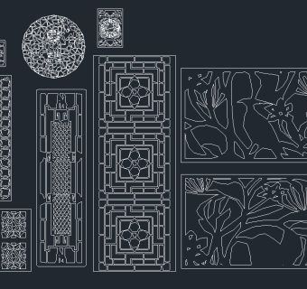 雕花隔断CAD图库,图库CAD建筑图纸下载