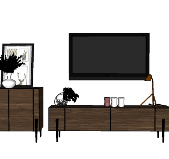 北欧边柜电视柜组合su模型，柜子草图大师模型下载