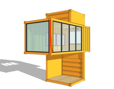 现代集装箱改造房sketchup模型，集装箱房屋草图大师模型下载