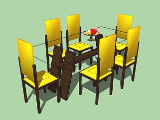 现代实木户外桌椅组合草图大师模型，户外桌椅组合sketchup模型